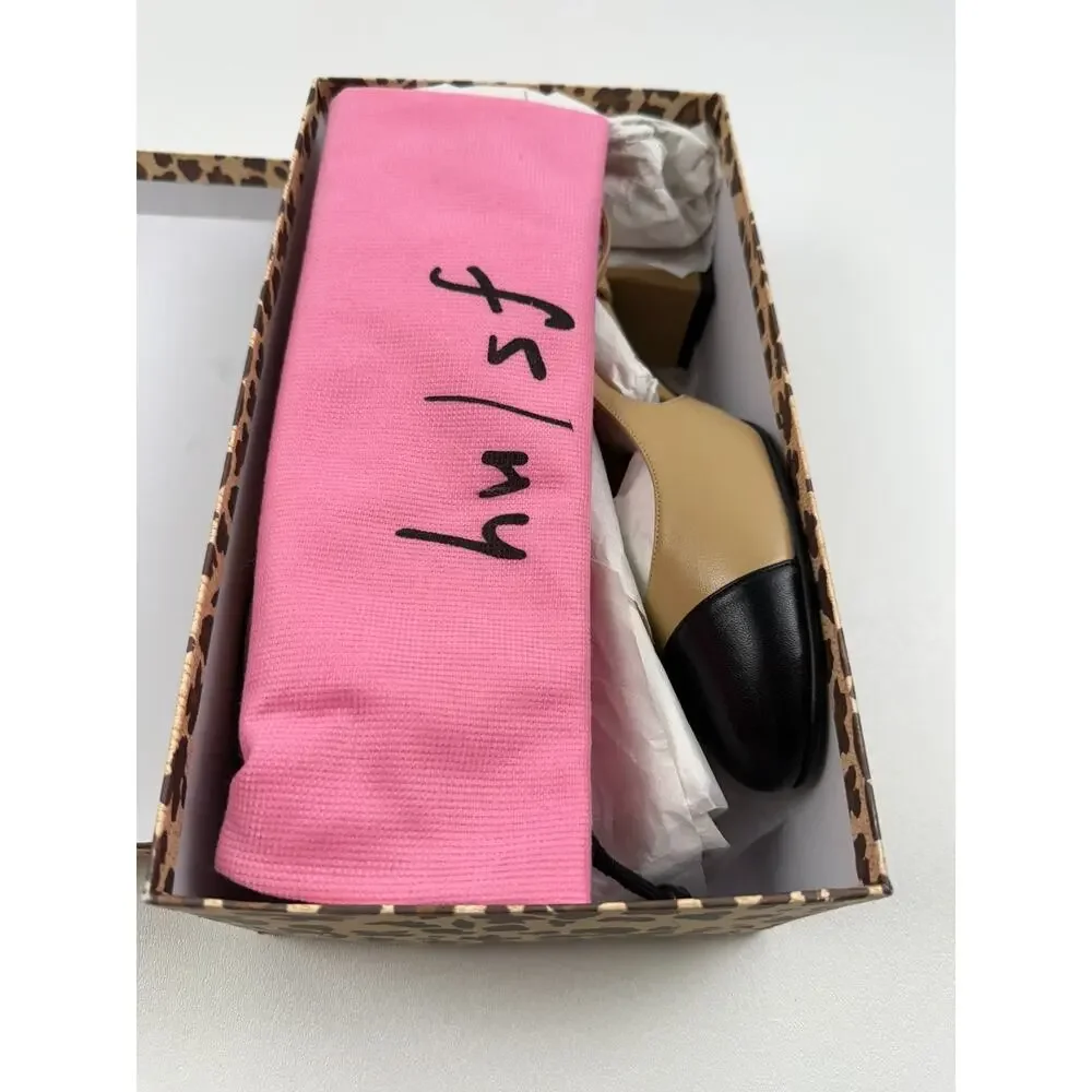 French Sole FS/NY Tuckernuck Slingback Baton Heels Camel Napa/Black Sz 7.5 NWT - Picture 7 of 9